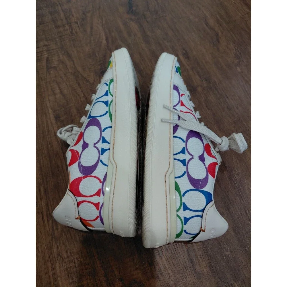 Coach Clip Low Top Sneaker In Rainbow Signature Canvas Women's Size 5.5B